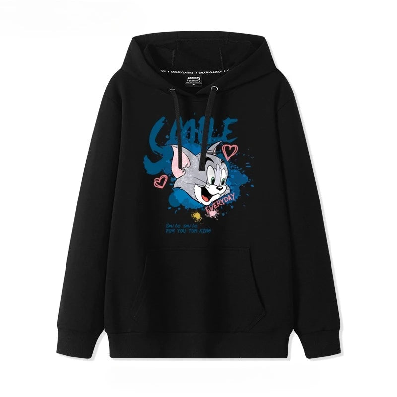 New hooded sweater for couples with Tom and Jerry print.