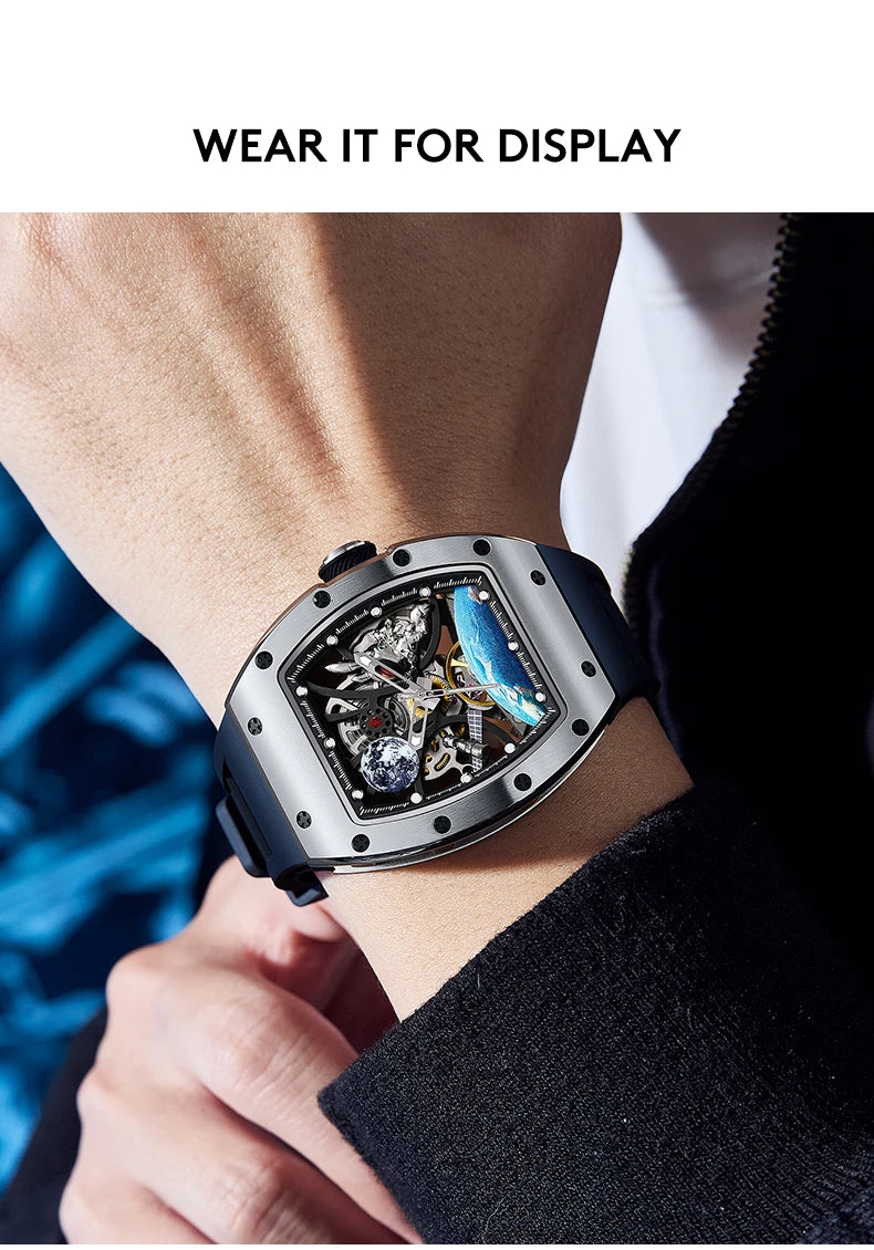 High Quality Men's Automatic Watch with Stylish Sports Silicone Strap 5 ATM Waterproof Mechanical Watches for Active Lifestyles