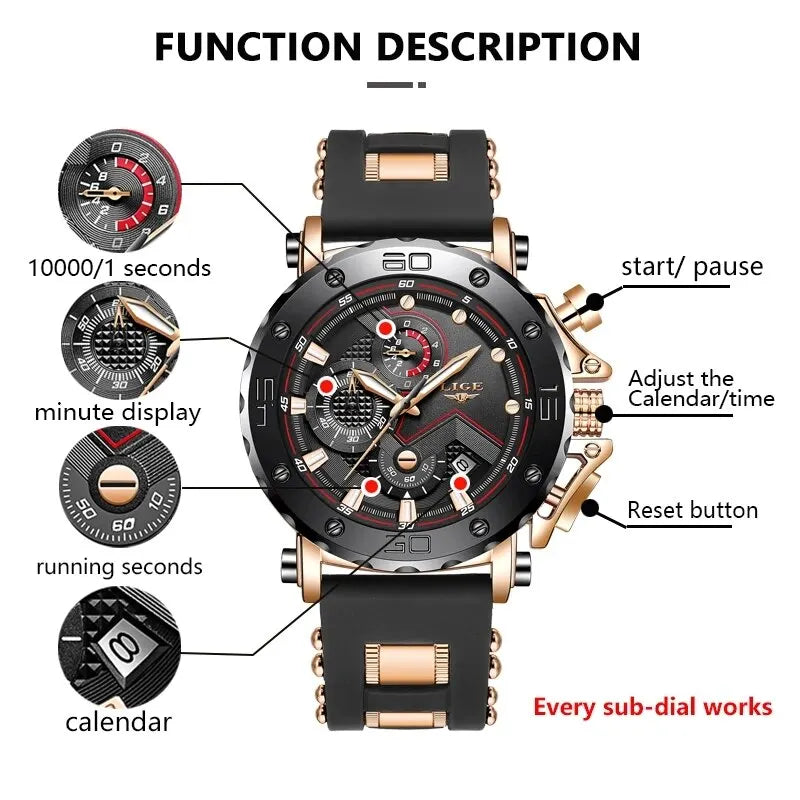 LIGE 2025 Luxury Men Watches Original Case Large Dial Watch Men Business Wristwatch Sports Watch for Men Clock Relogio Masculino