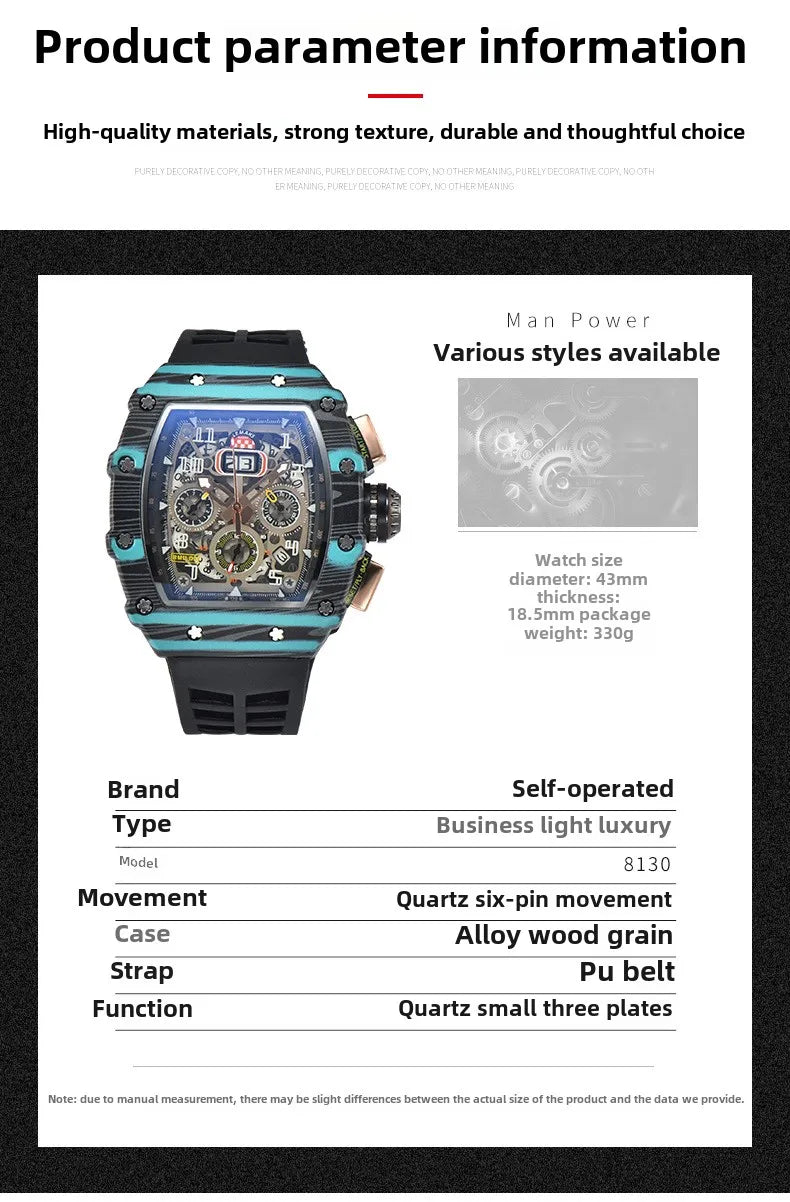 New generation sports hollow design business watch modern sports machinery wind quartz small three-disc craft watch