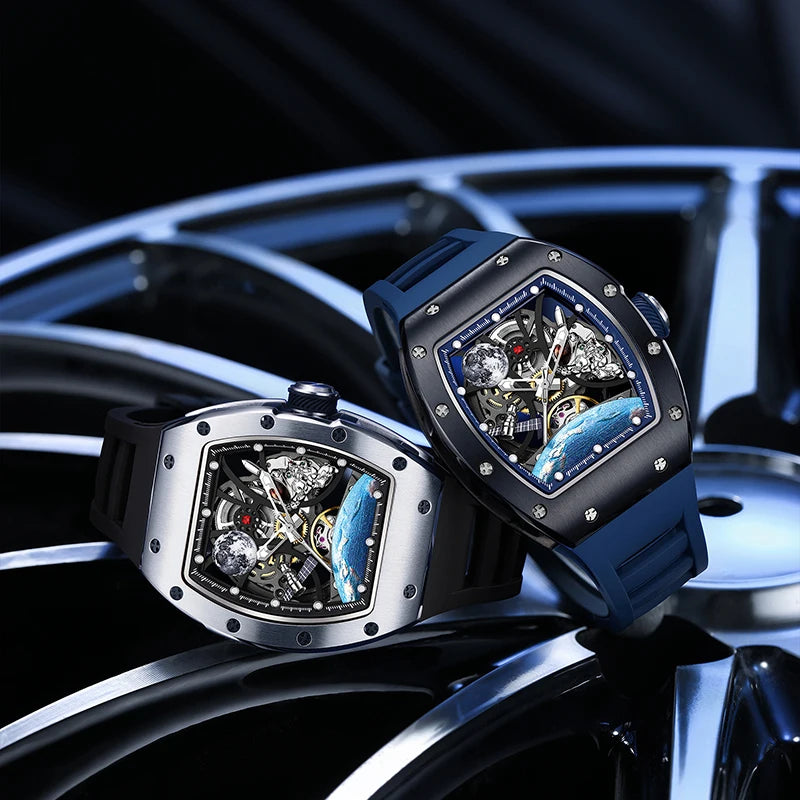 High Quality Men's Automatic Watch with Stylish Sports Silicone Strap 5 ATM Waterproof Mechanical Watches for Active Lifestyles