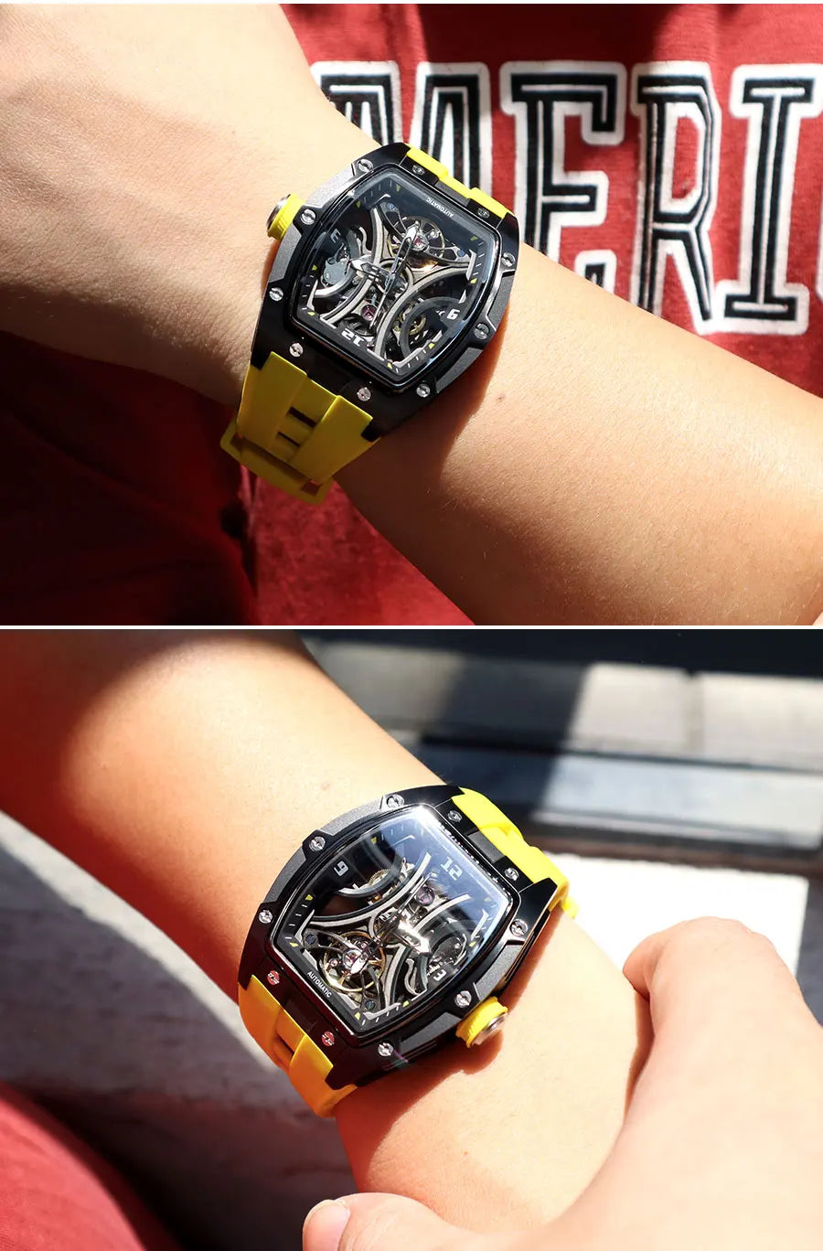 MEGIR Sports Style Automatic Mechanical Watch for Men Full Hollow Transparent Dial Design Stainless Steel Case Silicone Strap