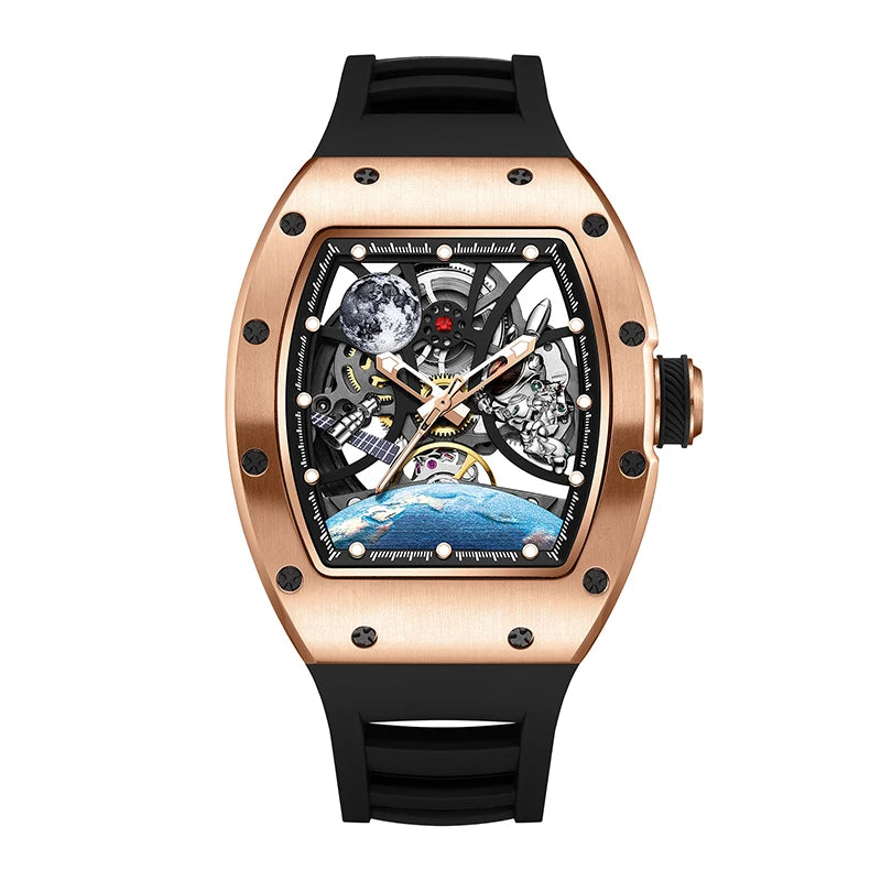 High Quality Men's Automatic Watch with Stylish Sports Silicone Strap 5 ATM Waterproof Mechanical Watches for Active Lifestyles