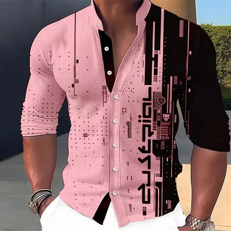 New Four Seasons Fashion Men's Shirt Printed Casual Business Long Sleeve Stand Collar Shirt Men's Extra Large Size xs-5xl.