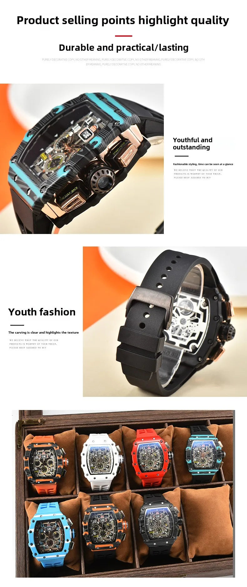 New generation sports hollow design business watch modern sports machinery wind quartz small three-disc craft watch